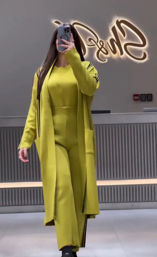 3 Piece Gown Style Winter Wear Stripe Suit
