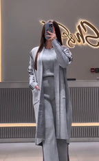 3 Piece Gown Style Winter Wear Stripe Suit