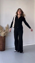 Women Winter Zipper Jacket & Bell Bottom Trouser Cord Set
