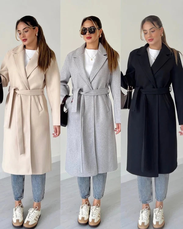 Women Belted Long Coat