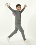 Kids Grey Fleece Hoodie & Jogger Set with Dino Spike Hood