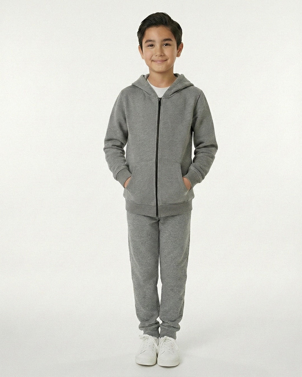 Kids Grey Fleece Hoodie & Jogger Set with Dino Spike Hood