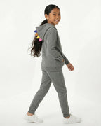 Kids Grey Fleece Hoodie & Jogger Set with Dino Spike Hood