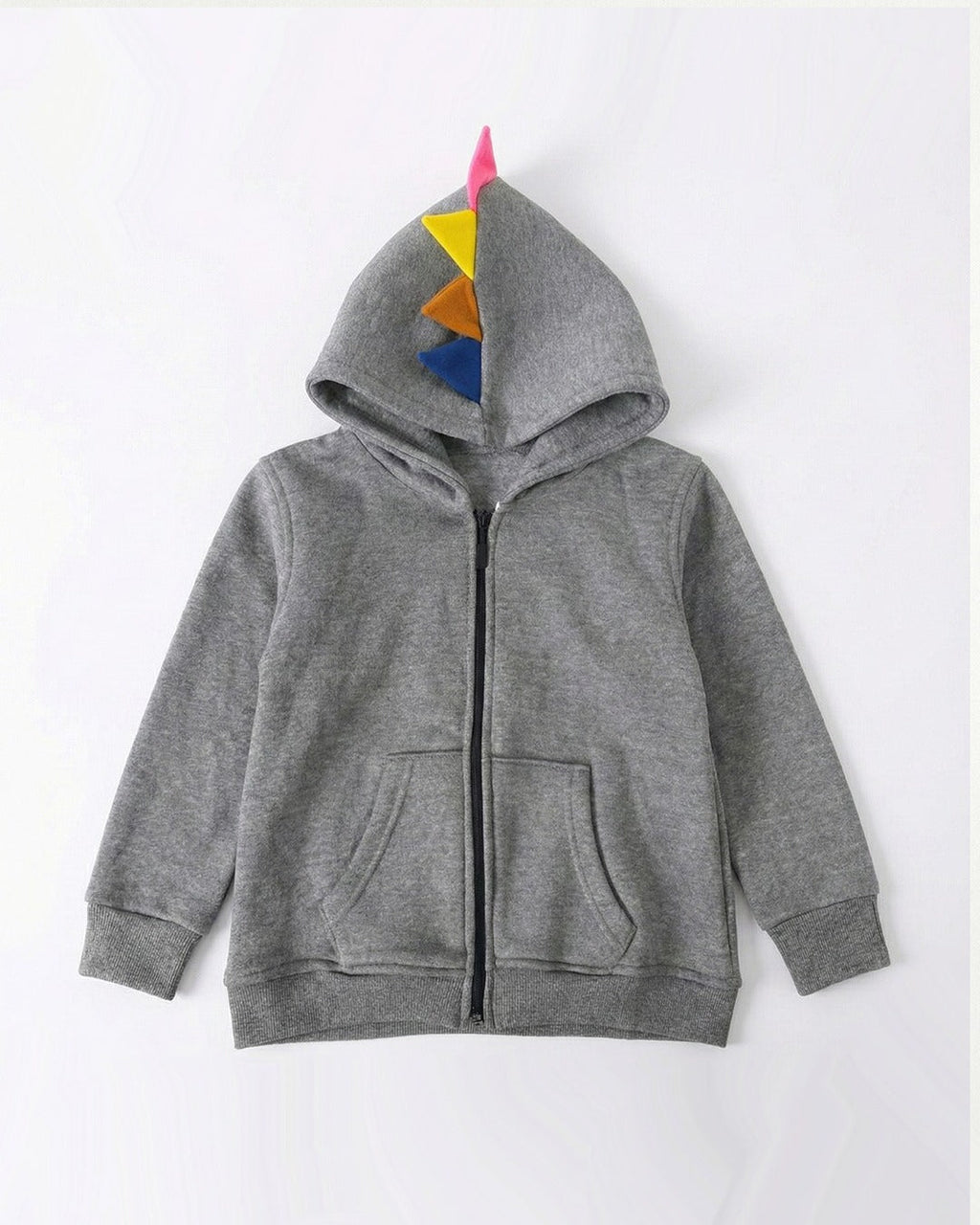Kids Grey Fleece Hoodie & Jogger Set with Dino Spike Hood