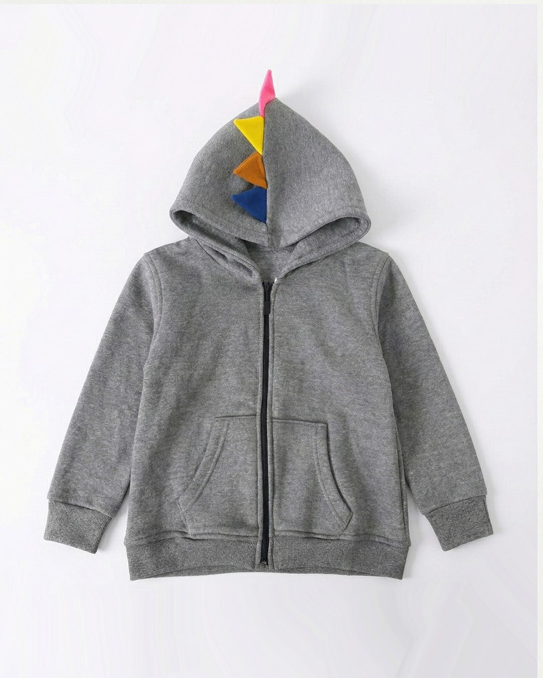Kids Grey Fleece Hoodie & Jogger Set with Dino Spike Hood