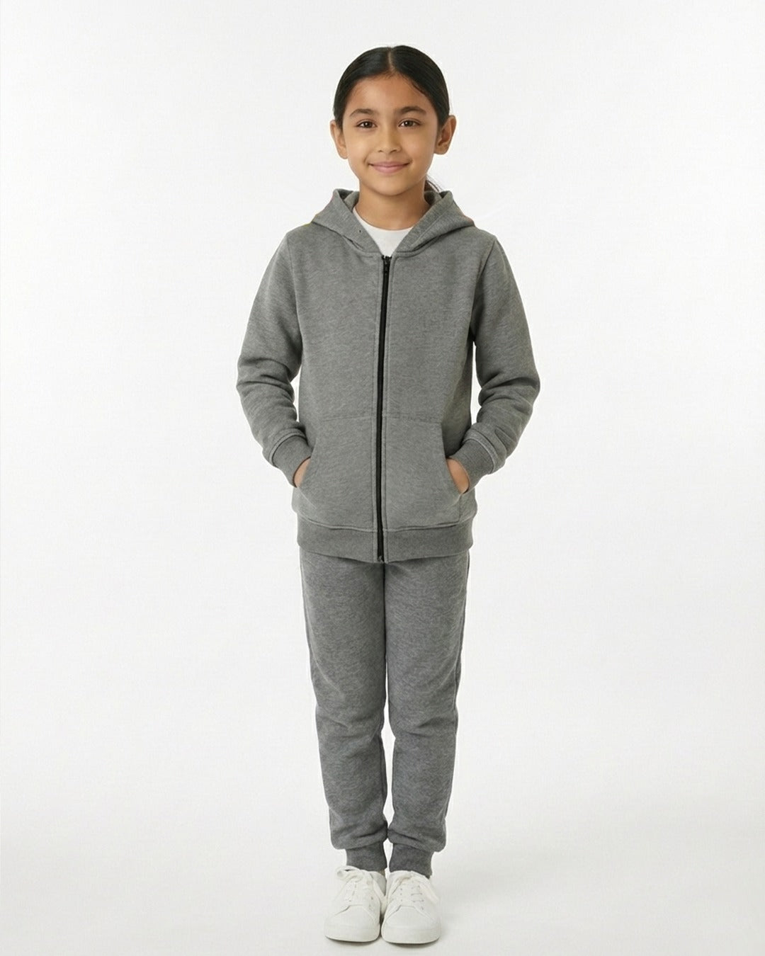 Kids Grey Fleece Hoodie & Jogger Set with Dino Spike Hood