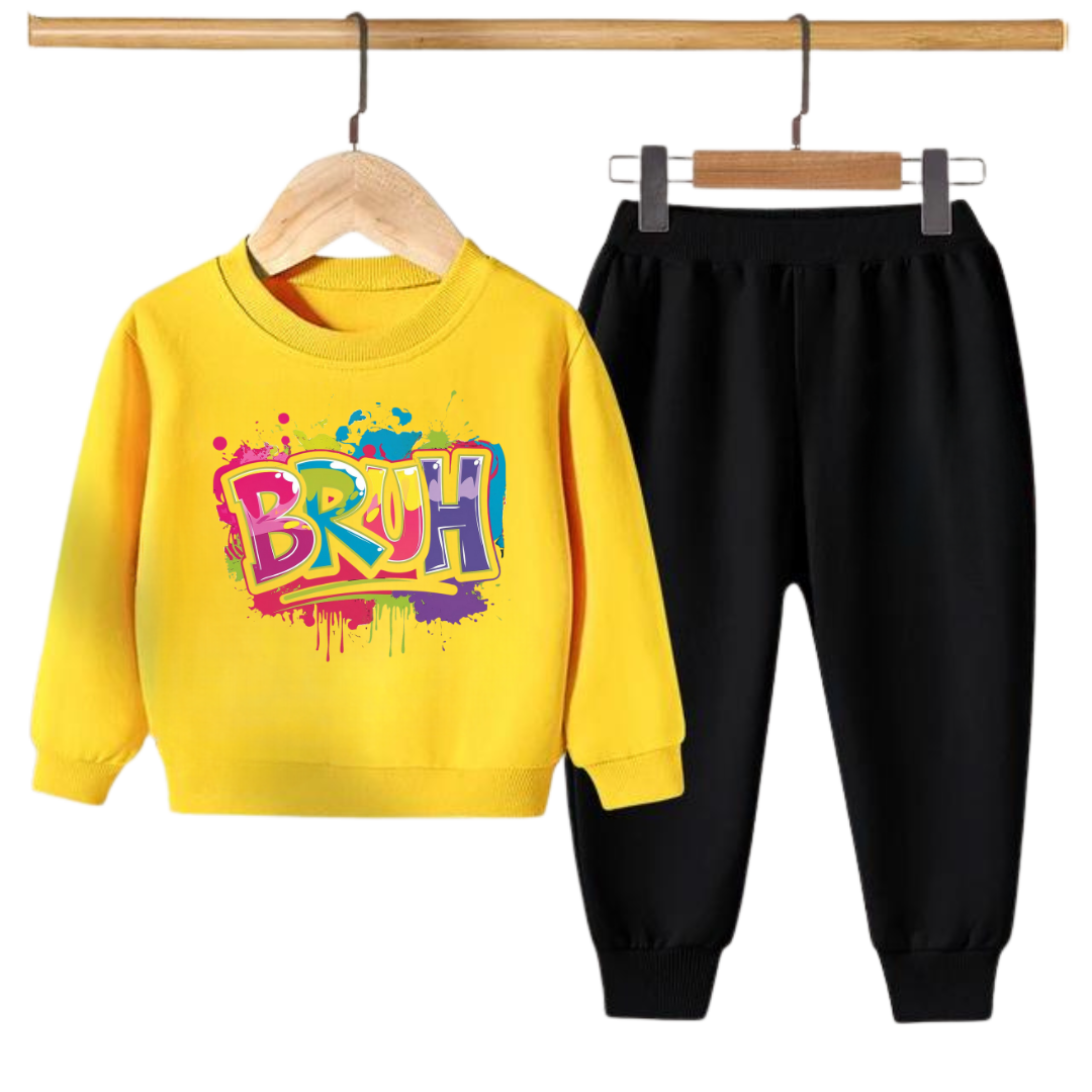 Kids Winter Sweat Shirt Set | Color Splash Bruh Printed