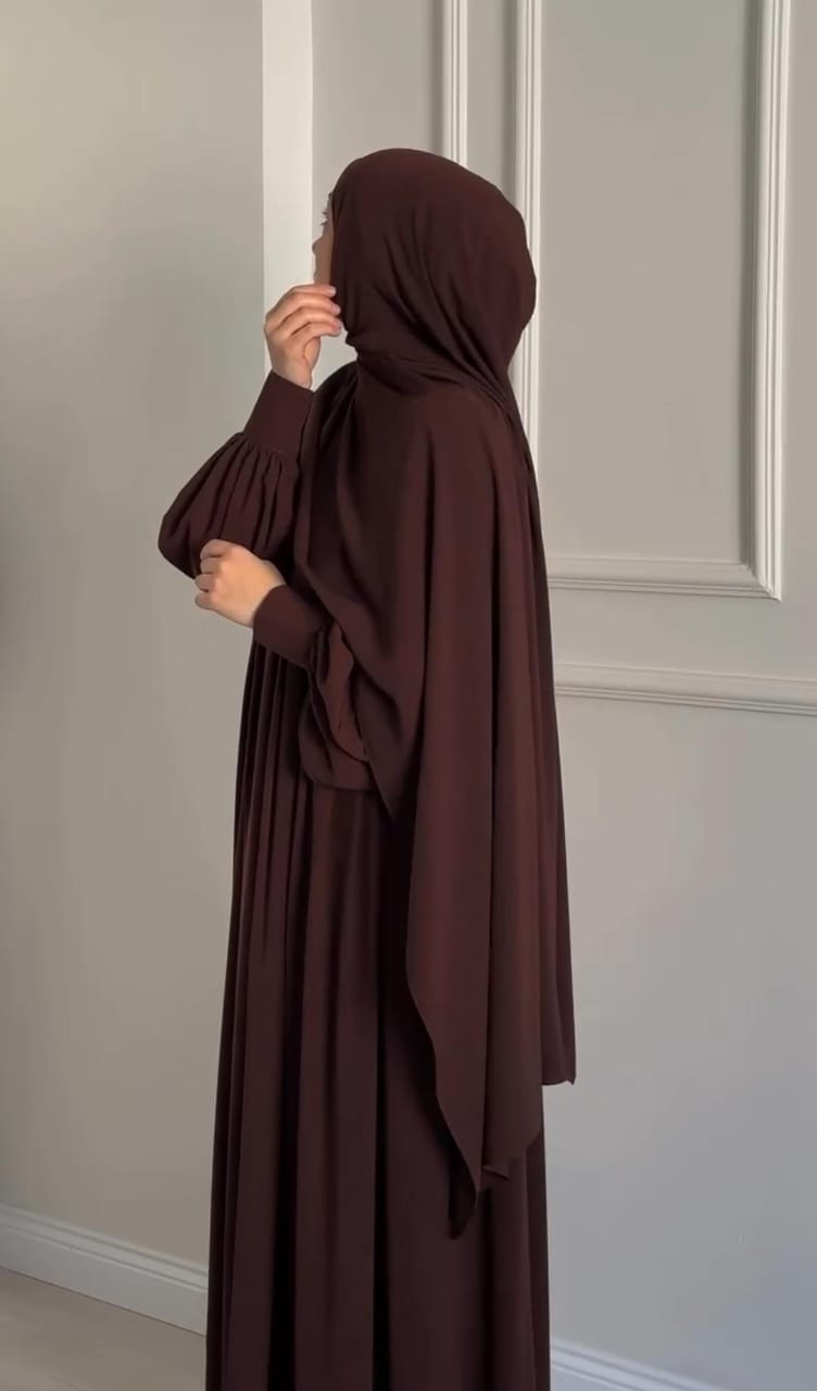 Chocolate Brown Abaya with Ruched Sleeves