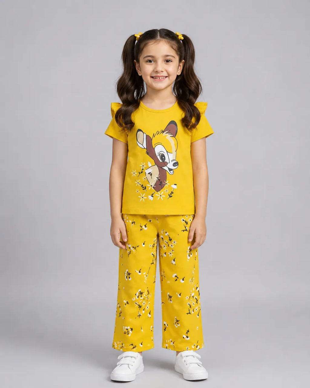 Yellow Bambi Printed Kids Co-Ord Set