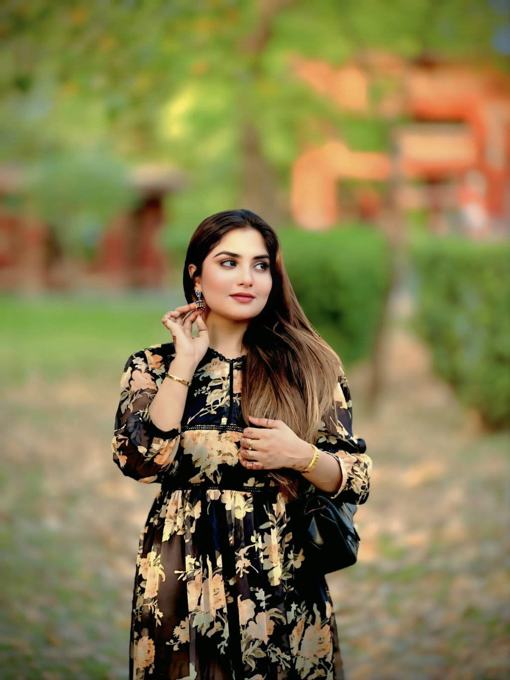 Black berry Printed chaffon Frock