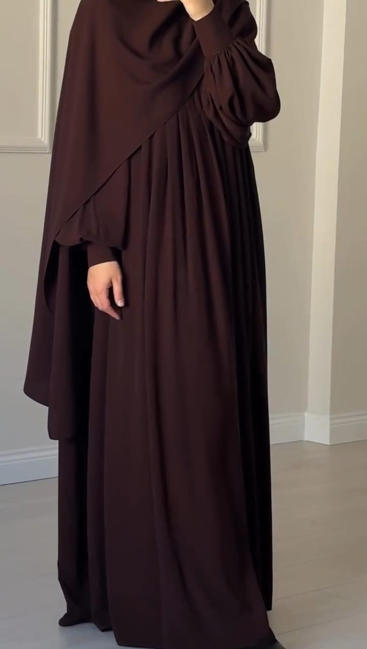 Chocolate Brown Abaya with Ruched Sleeves