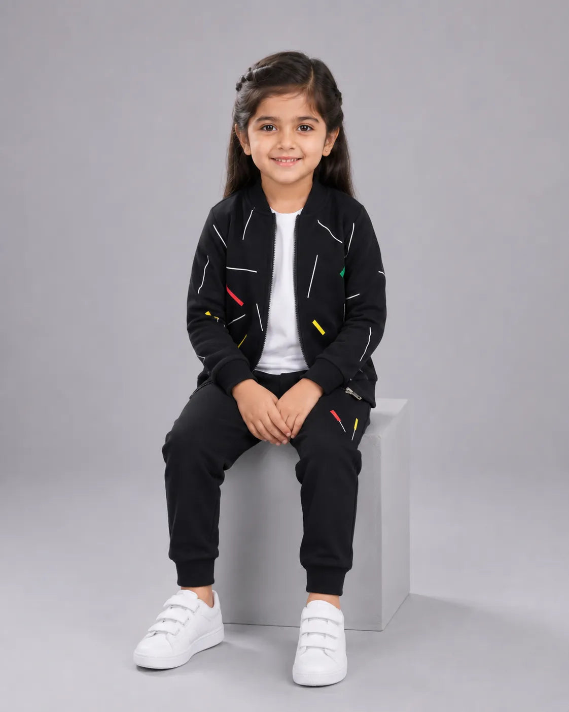 Kids Zipper Winter Tracksuit 3Pcs  - Black