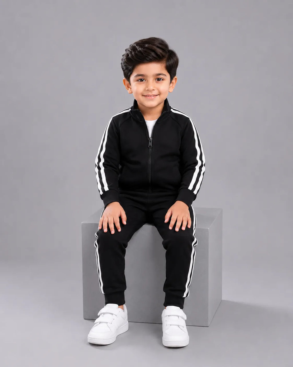 Kids Winter Stripe Tracksuit 3pcs - Black