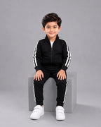 Kids Winter Stripe Tracksuit 3pcs - Black