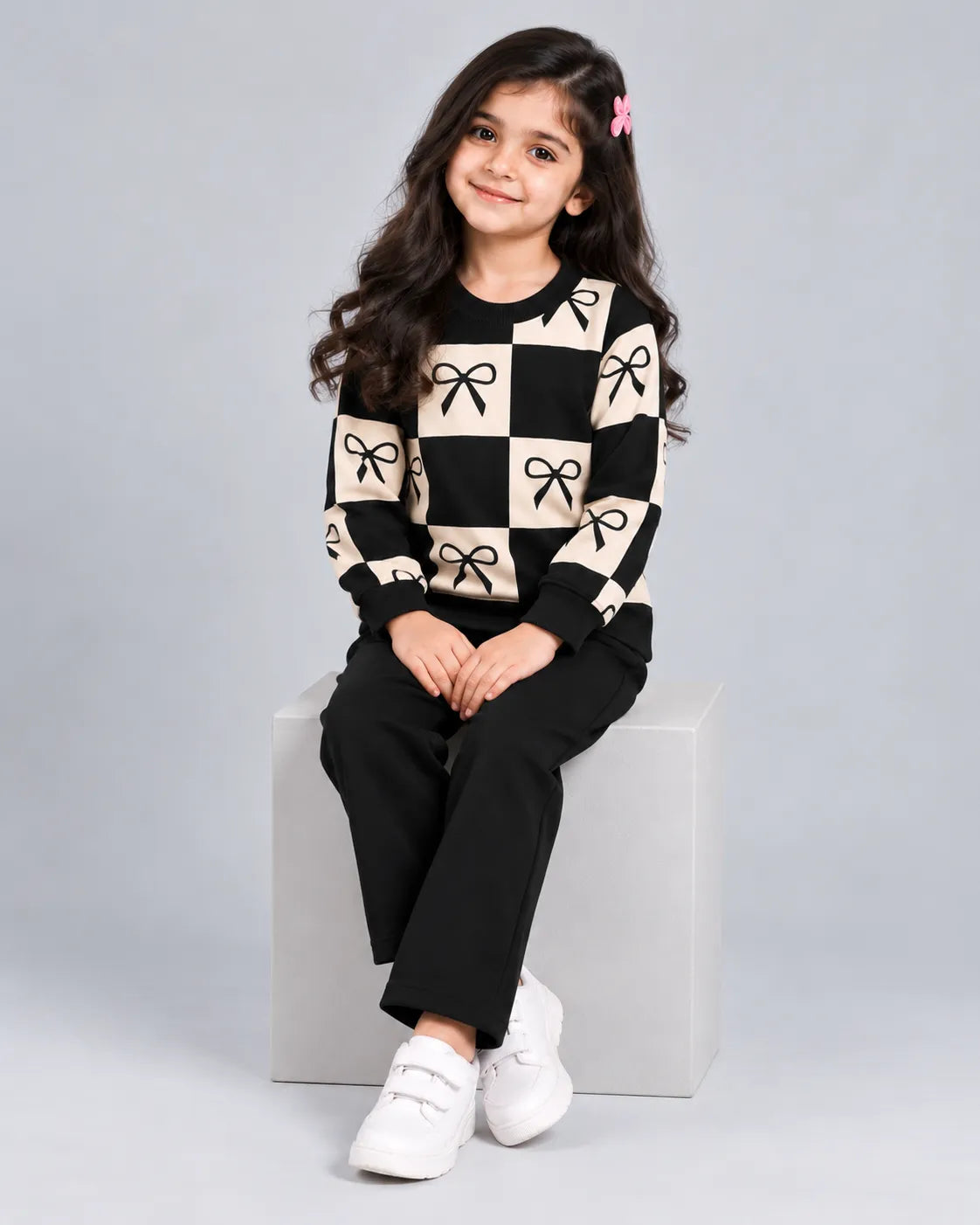 Check Bow Kids Winter Set - Black