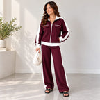 Women's Zip-Up Co-Ord Set   Contrast Stripe 2 Piece Outfit