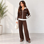 Women's Zip-Up Co-Ord Set   Contrast Stripe 2 Piece Outfit