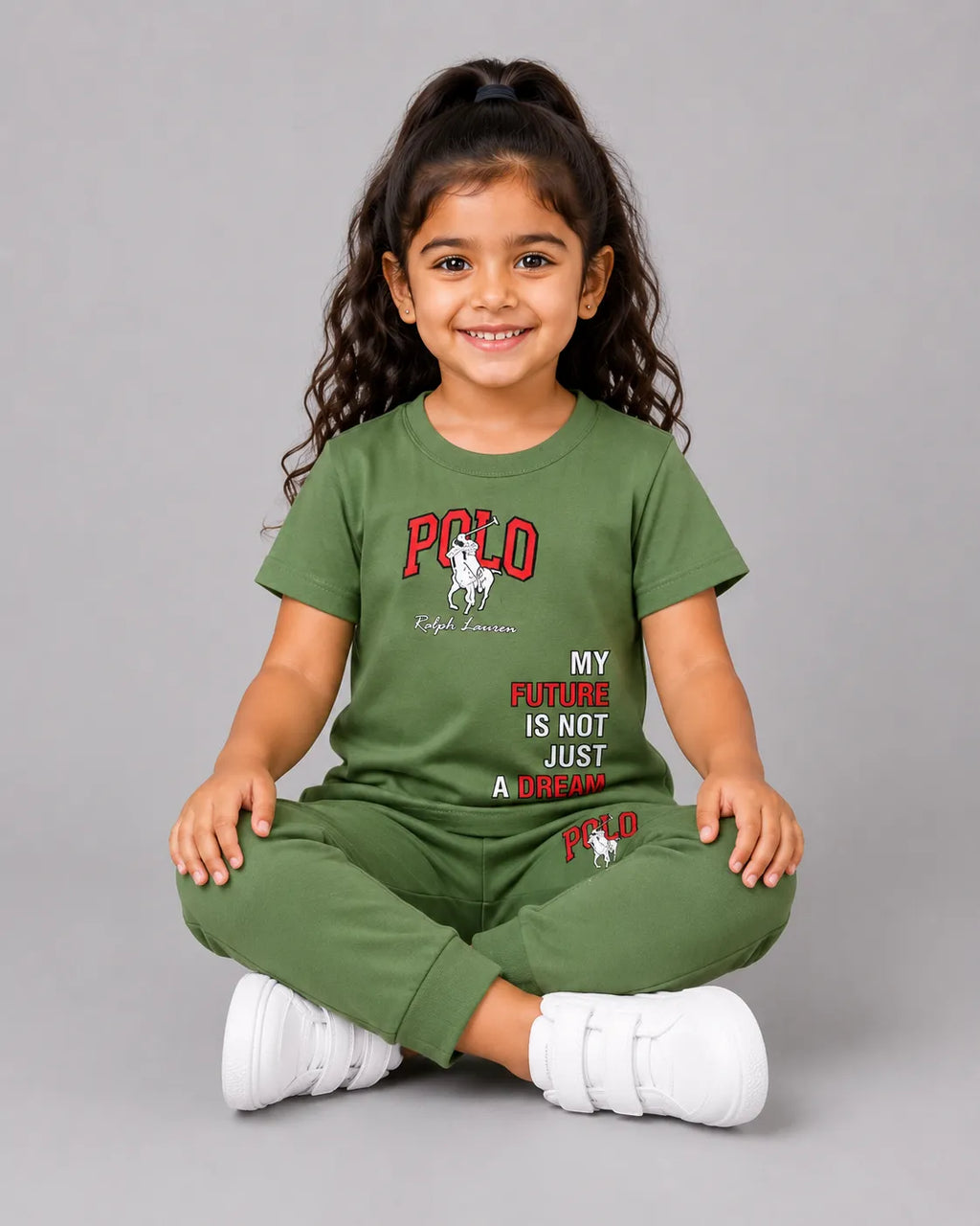 Kids Matching Set | Polo - Olive Green