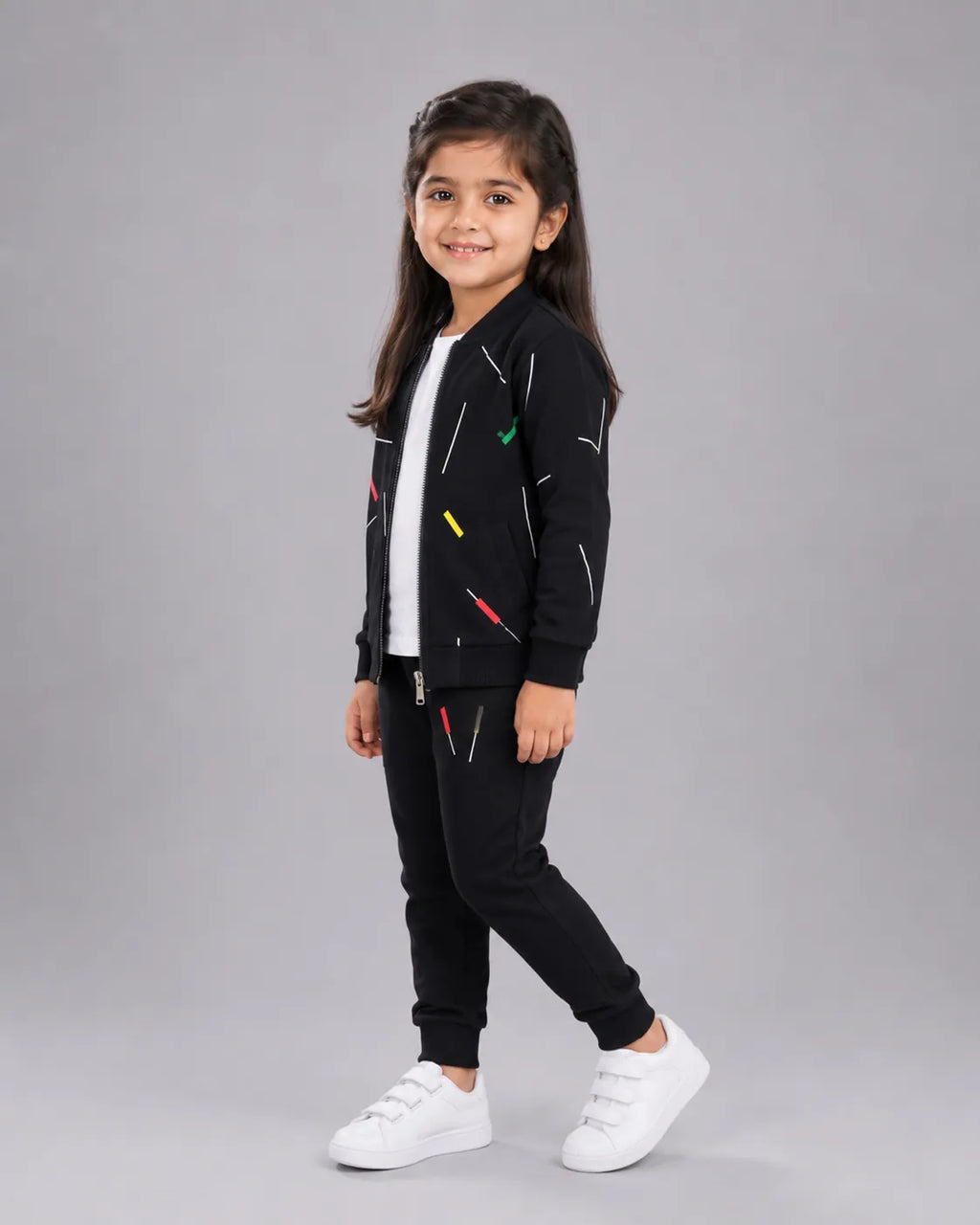 Kids Zipper Winter Tracksuit 3Pcs  - Black