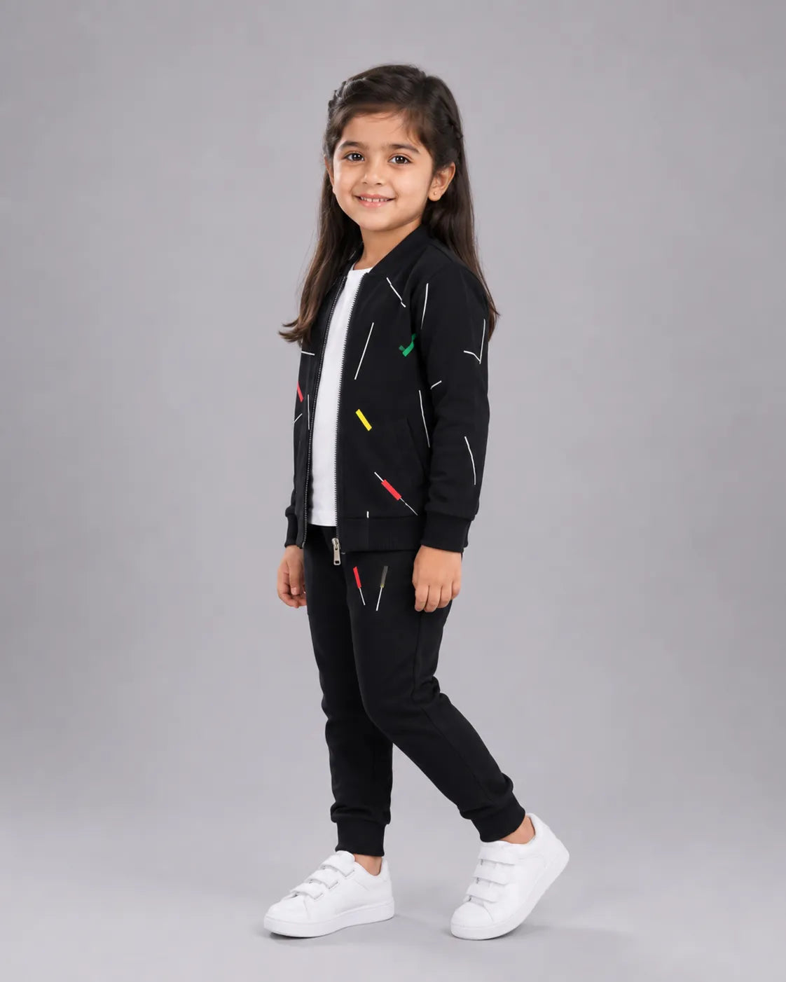 Kids Zipper Winter Tracksuit 3Pcs  - Black