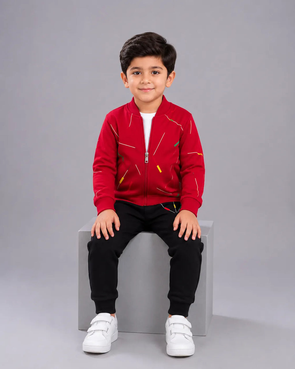 Kids Zipper Winter Tracksuit 3Pcs - Red