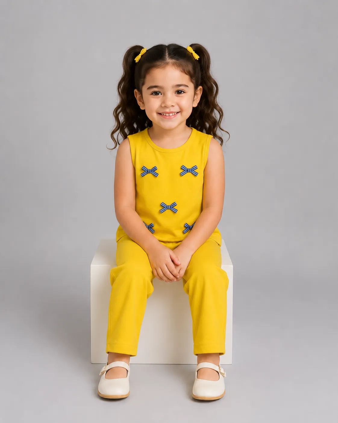 Yellow Bow Kids Sando Set