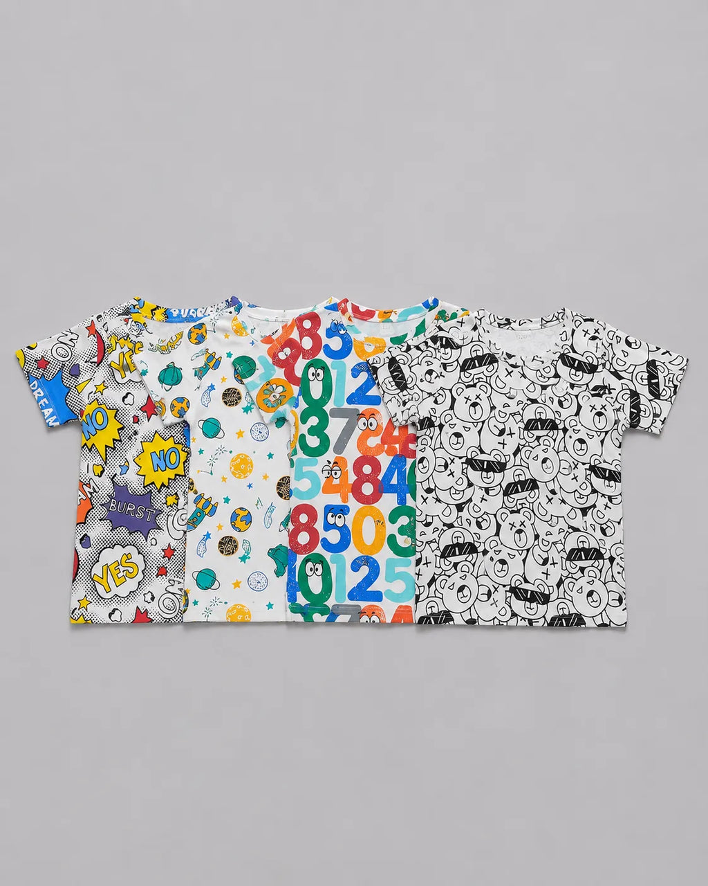 Pack Of 4 Kids Tees | Pop Art, Space, Numbers & Cartoon