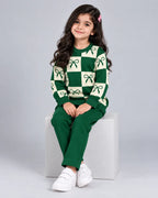 Check Bow Kids Winter Set - Dark Green