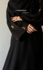 Luxury Black Abaya with Gold Floral Embroidery on Sleeves