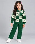 Check Bow Kids Winter Set - Dark Green