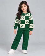 Check Bow Kids Winter Set - Dark Green