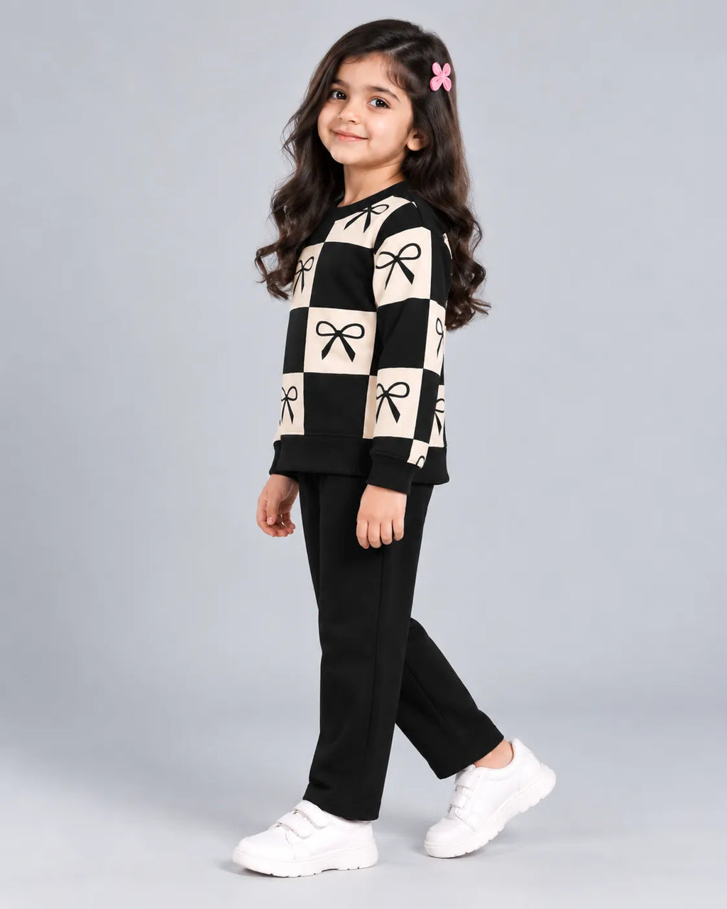 Check Bow Kids Winter Set - Black