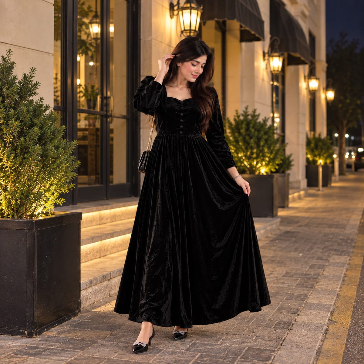 Velvet Flared Maxi Dress