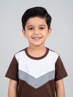 Brown Grey Panel Kids Short Sleeve Kids Wear