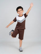 Brown Grey Panel Kids Short Sleeve Kids Wear