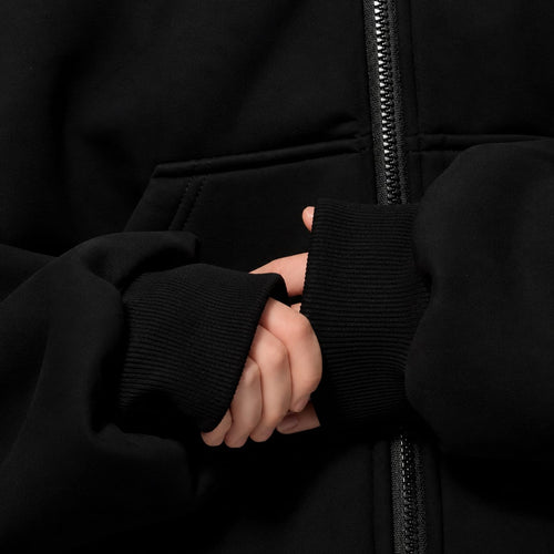 Black Oversized Full-Zip Face Cover Hoodie