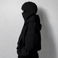 Black Oversized Full-Zip Face Cover Hoodie