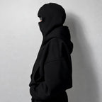 Black Oversized Full-Zip Face Cover Hoodie
