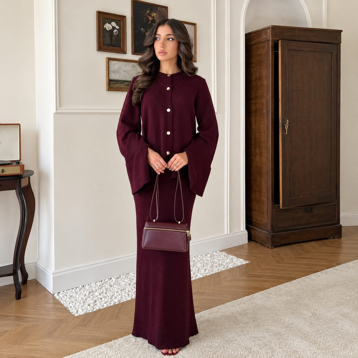 Women's Button Front Cardigan & Maxi Skirt 2 Piece Co-Ord Set