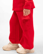 Kids Premium Red Fleece Cargo Tracksuit | Unisex
