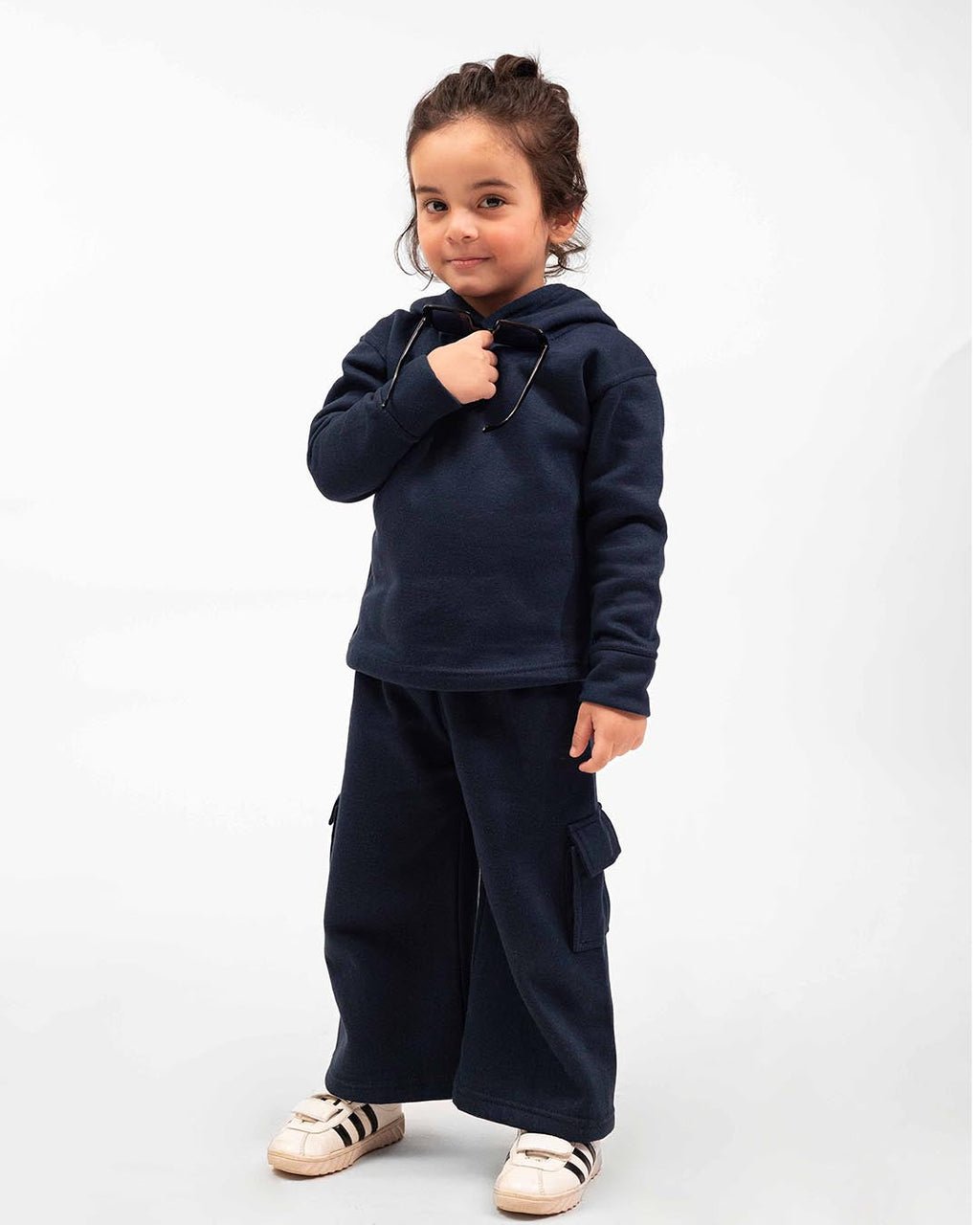 Kids Premium Navy Fleece Cargo Hoodie & Wide-Leg Winter Co-Ord Set