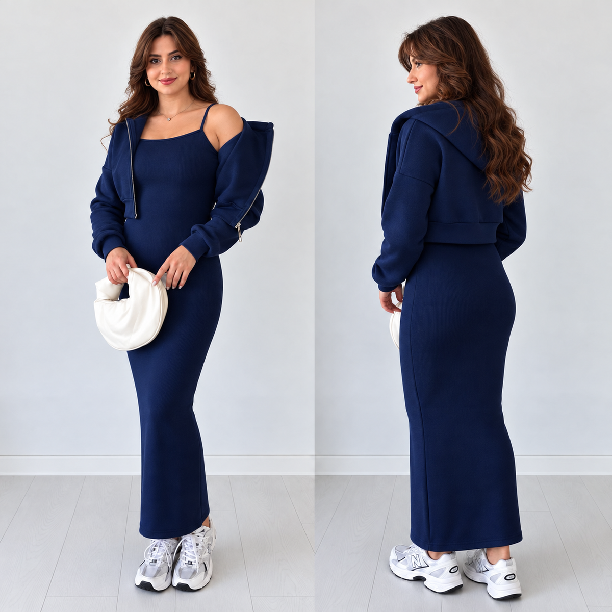 Women's Maxi Dress with Cropped Hoodie Jacket  2 Piece Set