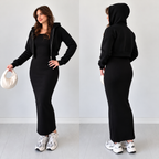 Women's Maxi Dress with Cropped Hoodie Jacket  2 Piece Set