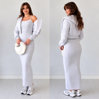Women's Maxi Dress with Cropped Hoodie Jacket  2 Piece Set