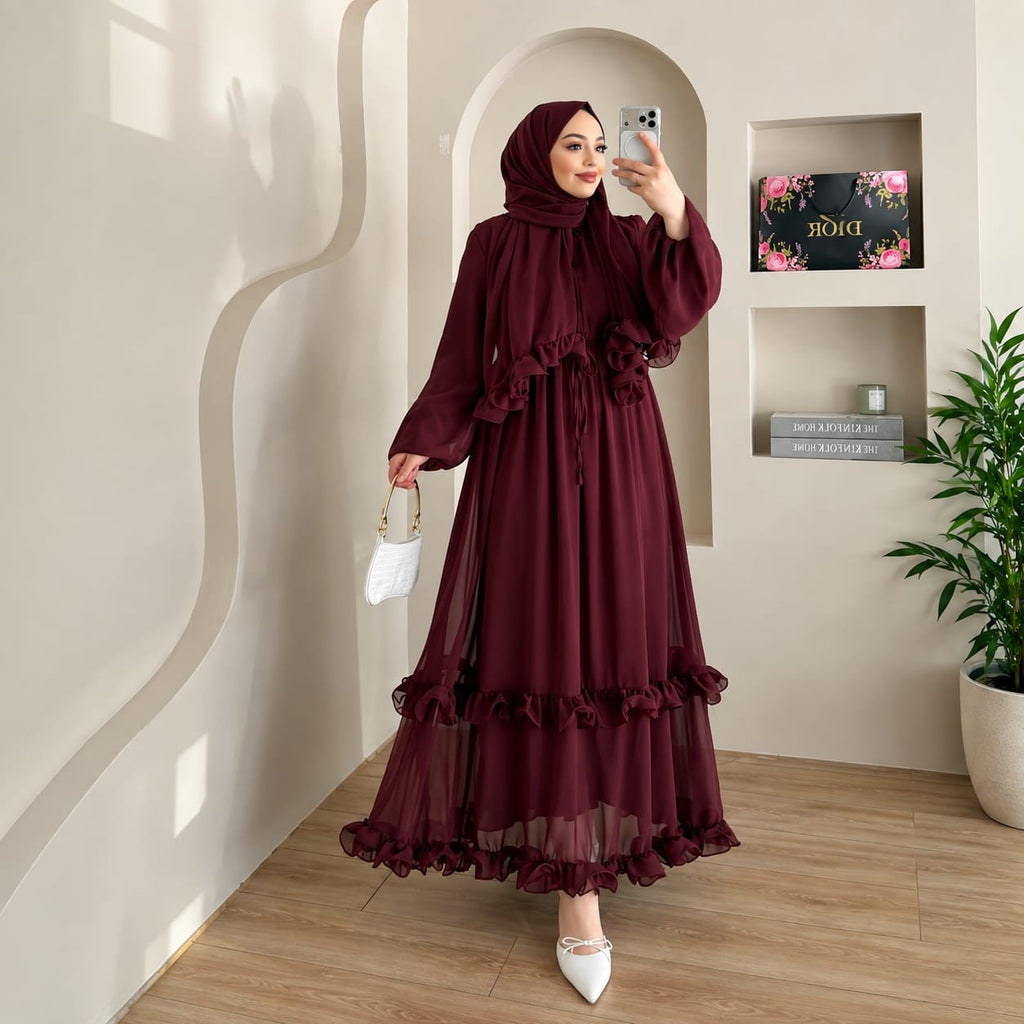 Ruffle Abaya Maxi Dress