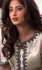 Zahra Silk Embroidered 3-Piece Suit – Black & Ivory
