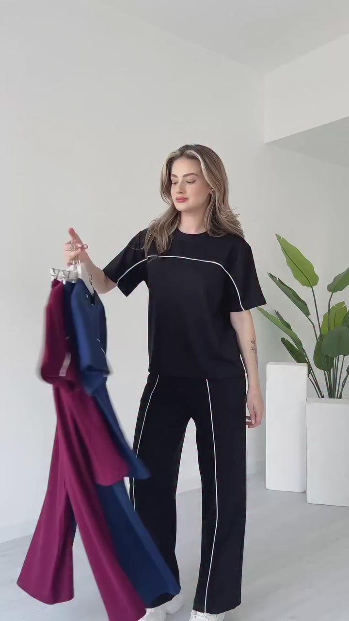 Piping Detail Co-ord Set – Tee & Straight Pants