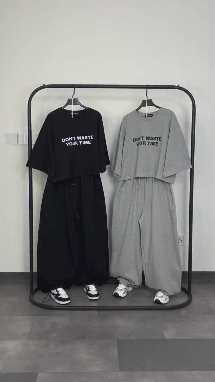 "Don't Waste Your Time" Slogan Oversized 2-Piece Tracksuit
