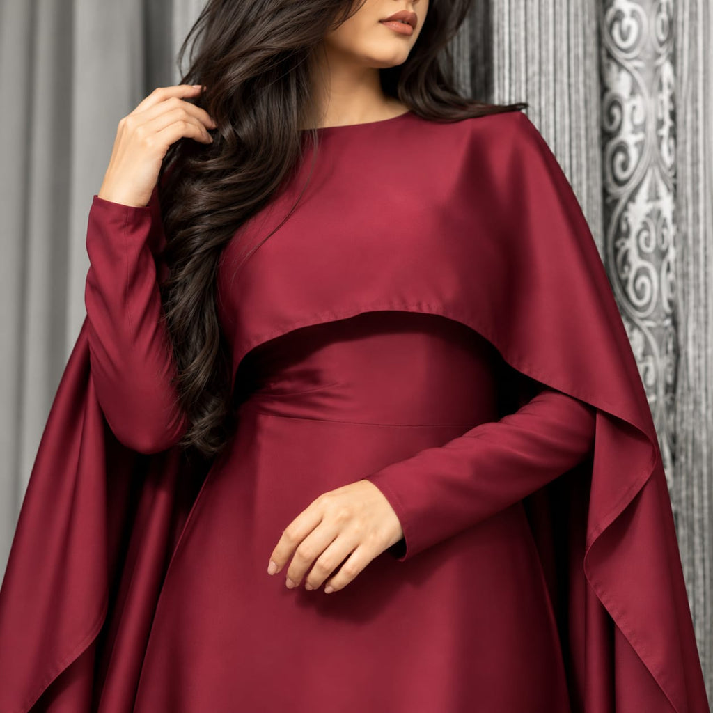 Cape Maxi With Full Sleeves Dress for Women – Elegant Long Gown