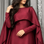 Cape Maxi With Full Sleeves Dress for Women – Elegant Long Gown